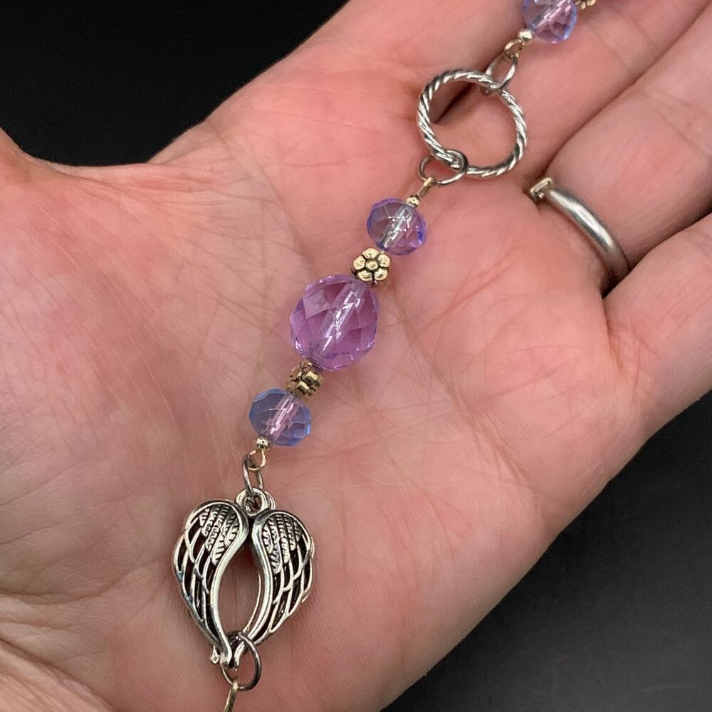 Angel Wings Lavender Blue Glass Beads Car Charm Suncatcher CC138
